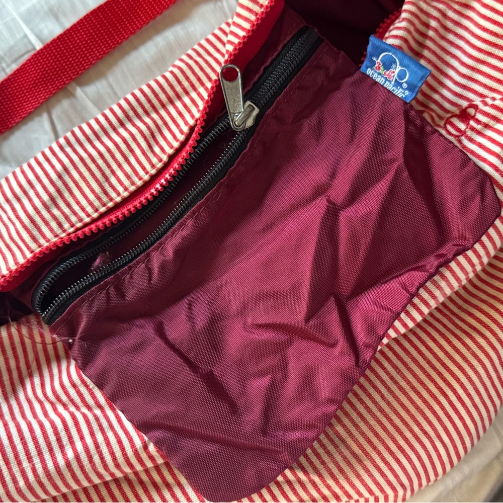 Vintage OP Ocean Pacific Red Striped Women’s Shoulder Sling Tote Bag Surfer Girl - Picture 6 of 15